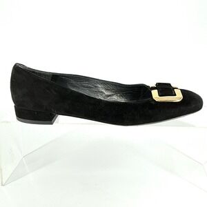 Stuart Weitzman Size 8.5 Black Suede Low Block Heel Buckle Pumps